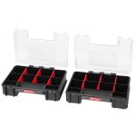 Tárolódoboz készlet, Qbrick Patrol System Two Toolbox Plus + 2 db System Two Organizer Multi készlet, fekete, 3,5 kg, fogantyús, átlátszó fedelű rendezőkkel