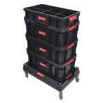 Szerszámosdoboz, Qbrick Patrol System Two Box 100 Flex, 53 × 29,5 × 13 cm, fekete, 14,3 l, moduláris, 5 állítható válaszfallal, strapabíró