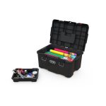 Szerszámosláda, Keter Stack'n'Roll 250927, 52,5 x 41,1 x 69,4 cm, fekete, 3 részes, moduláris, kerekes, fém teleszkópos fogantyú, 45 kg teherbírás