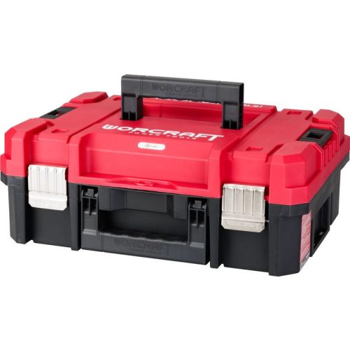 Szerszámosláda, Worcraft XCUBE100, 44,5 × 32 × 17 cm, piros/fekete, 8 l, 15 kg terhelhetőség, tartós műanyag, összecsukható fogantyú, egymásra rakható