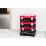 Gurulós szerszámtartó, Worcraft XCUBE200, 46,7 × 35,5 × 4 cm, fekete, kerekes, moduláris, klipszes rögzítés, több rekesszel, tartós műanyag