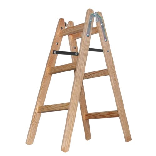 Kétrészes létra, Strend Pro Profi, 2 x 3 fokos, fa, 95 cm, 150 kg teherbírás, kétoldalas kivitel, háztartási és ipari használatra