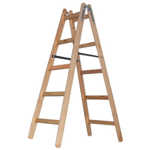 Kétrészes létra, Strend Pro Profi, 2 x 5 fokos, fa, 153 cm, 150 kg teherbírás, kétoldalas kivitel, háztartási és ipari használatra