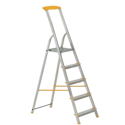 Festőlétra, ALVE Eurostyl 1945, 5 fokos, 98 cm, ezüst, alumínium, összecsukható, tárolópolcos