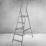 Festőlétra, Strend Pro ST-D5, 5 fokos, acél, 100 cm, szürke, összecsukható stabil kivitel