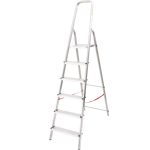 Festőlétra, StrendPro D6, 6 fokos, alumínium, 119 cm, ezüst, összecsukható, csúszásmentes kivitel