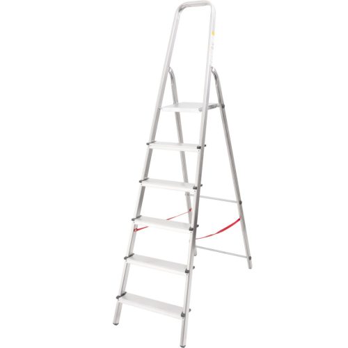 Festőlétra, StrendPro D6, 6 fokos, alumínium, 119 cm, ezüst, összecsukható, csúszásmentes kivitel