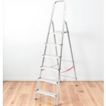 Festőlétra, StrendPro D6, 6 fokos, alumínium, 119 cm, ezüst, összecsukható, csúszásmentes kivitel