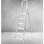 Festőlétra, StrendPro D6, 6 fokos, alumínium, 119 cm, ezüst, összecsukható, csúszásmentes kivitel