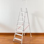 Festőlétra, StrendPro D7, 7 fokos, alumínium, 140 cm, ezüst, összecsukható, csúszásmentes kivitel