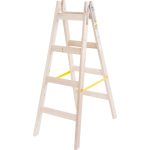 Kétrészes létra, Strend Pro, 2 x 4 fokos, fa, 130 cm, 150 kg teherbírás, kétoldalas kivitel, vödörtartó kampóval, horganyzott fém részek