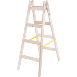   Kétrészes létra, Strend Pro, 2 x 4 fokos, fa, 130 cm, 150 kg teherbírás, kétoldalas kivitel, vödörtartó kampóval, horganyzott fém részek