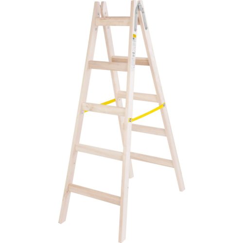 Kétrészes létra, Strend Pro, 2 x 5 fokos, fa, 160 cm, 150 kg teherbírás, kétoldalas kivitel, vödörtartó kampóval, horganyzott fém részek