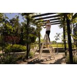 Kétrészes létra, Strend Pro, 2 x 5 fokos, fa, 160 cm, 150 kg teherbírás, kétoldalas kivitel, vödörtartó kampóval, horganyzott fém részek