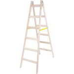 Kétrészes létra, Strend Pro, 2 x 6 fokos, fa, 190 cm, 150 kg teherbírás, kétoldalas kivitel, vödörtartó kampóval, horganyzott fém részek