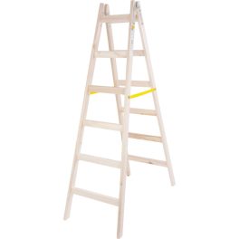   Kétrészes létra, Strend Pro, 2 x 6 fokos, fa, 190 cm, 150 kg teherbírás, kétoldalas kivitel, vödörtartó kampóval, horganyzott fém részek