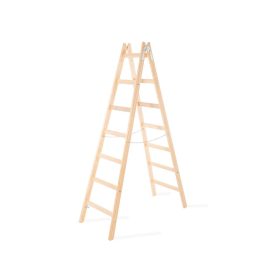   Kétrészes létra, Strend Pro, 2 x 7 fokos, fa, 226 cm, 150 kg teherbírás, kétoldalas kivitel, vödörtartó kampóval, horganyzott fém részek
