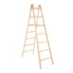 Kétrészes létra, Strend Pro, 2 x 7 fokos, fa, 226 cm, 150 kg teherbírás, kétoldalas kivitel, vödörtartó kampóval, horganyzott fém részek