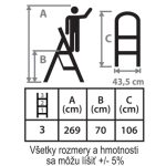 Festőlétra, Strend Pro LFD110, 3 fokos, 70cm, fehér, acél, csúszásgátlós, összecsukható
