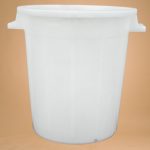 Élelmiszeripari hordó, ICS P480075B, fehér, 75 l, átmérő: 44 cm, magasság: 63 cm, 2 fogantyúval, fedél nélkül