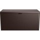 Kerti tárolóláda, Keter Emily, barna, 117,8 × 44,5 × 58 cm, 277 l, időjárásálló, lakatolható, kerekes, fogantyúkkal, rattan hatású, ülőhelyként is használható