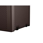 Kerti tárolóláda, Keter Emily, barna, 117,8 × 44,5 × 58 cm, 277 l, időjárásálló, lakatolható, kerekes, fogantyúkkal, rattan hatású, ülőhelyként is használható