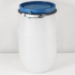 Élelmiszeripari hordó, Strend Pro Garden Pannon Fermet, fehér/kék, 60 l, nyílás átmérő: 32,5 cm, abroncsos fedél, HDPE műanyag