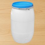 Élelmiszeripari hordó, Strend Pro Garden Pannon Fermet, fehér/világoskék, 120 l, nyílás átmérő: 39,5 cm, abroncsos fedél, HDPE műanyag