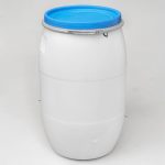 Élelmiszeripari hordó, Strend Pro Garden Pannon Fermet, fehér/világoskék, 120 l, nyílás átmérő: 39,5 cm, abroncsos fedél, HDPE műanyag