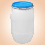 Élelmiszeripari hordó, Strend Pro Garden Pannon Fermet, fehér/világoskék, 120 l, nyílás átmérő: 39,5 cm, abroncsos fedél, HDPE műanyag