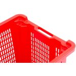 Gyümölcstartó láda, Ics M402000, piros, 40 literes, 56 × 35 × 31 cm, perforált falú, műanyag, egymásra rakható