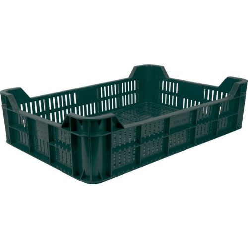 Gyümölcstartó láda, Strend Pro Garden M10, sötétzöld, 21 literes, 60 x 40 x 15 cm, perforált falú, műanyag, egymásra rakható, maximum 10 kg teherbírás