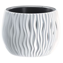   Műanyag virágcserép, Prosperplast Sandy Bowl 240, fehér, átmérő: 23,8 cm, magasság: 16,1 cm, betéttel, 2,3 l, hullámmintás, kerek