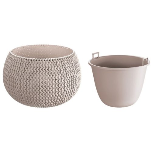 Műanyag virágcserép, Prosperplast Splofy Bowl, mokka, átmérő: 29 cm, magasság: 19,5 cm, tál alakú, betéttel, 3,9 l, kerek