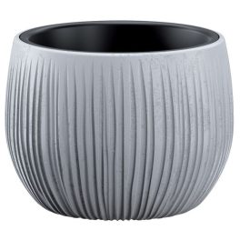   Műanyag virágcserép, Prosperplast Beton Bowl, szürke, átmérő: 18 cm, magasság: 14 cm, bordázott, betonhatású, kerek