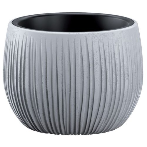 Műanyag virágcserép, Prosperplast Beton Bowl, szürke, átmérő: 18 cm, magasság: 14 cm, bordázott, betonhatású, kerek