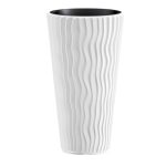 Műanyag virágcserép, Prosperplast Sand Slim 400, fehér, átmérő: 39 cm, magasság: 75 cm, betéttel, 18 / 45 l, függőleges hullámmintás, kerek