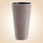 Műanyag virágcserép, Prosperplast Sandy Slim 400, mokka, átmérő: 39 cm, betéttel, 15 / 54 l, hullámmintás, kerek