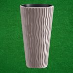 Műanyag virágcserép, Prosperplast Sandy Slim 400, mokka, átmérő: 39 cm, betéttel, 15 / 54 l, hullámmintás, kerek