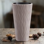 Műanyag virágcserép, Prosperplast Sandy Slim 400, mokka, átmérő: 39 cm, betéttel, 15 / 54 l, hullámmintás, kerek