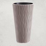 Műanyag virágcserép, Prosperplast Sandy Slim 400, mokka, átmérő: 39 cm, betéttel, 15 / 54 l, hullámmintás, kerek