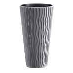Műanyag virágcserép, Prosperplast Sandy Slim 400, szürke, átmérő: 39 cm, betéttel, 15 / 54 l, hullámmintás, kerek