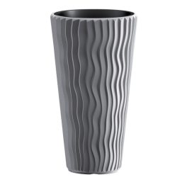   Műanyag virágcserép, Prosperplast Sandy Slim 400, szürke, átmérő: 39 cm, betéttel, 15 / 54 l, hullámmintás, kerek