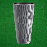 Műanyag virágcserép, Prosperplast Sandy Slim 400, szürke, átmérő: 39 cm, betéttel, 15 / 54 l, hullámmintás, kerek