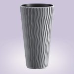 Műanyag virágcserép, Prosperplast Sandy Slim 400, szürke, átmérő: 39 cm, betéttel, 15 / 54 l, hullámmintás, kerek