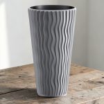 Műanyag virágcserép, Prosperplast Sandy Slim 400, szürke, átmérő: 39 cm, betéttel, 15 / 54 l, hullámmintás, kerek