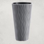 Műanyag virágcserép, Prosperplast Sandy Slim 400, szürke, átmérő: 39 cm, betéttel, 15 / 54 l, hullámmintás, kerek