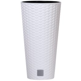   Rattan virágcserép, Prosperplast Rato Tubus 250, fehér, átmérő: 25 cm, magasság: 47,6 cm, betéttel, 9 / 15,5 l, rattan hatású, kerek