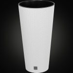 Rattan virágcserép, Prosperplast Rato Tubus 400, fehér, átmérő: 40 cm, magasság: 76,3 cm, betéttel, 35 / 64 l, rattan hatású, kerek