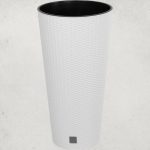Rattan virágcserép, Prosperplast Rato Tubus 400, fehér, átmérő: 40 cm, magasság: 76,3 cm, betéttel, 35 / 64 l, rattan hatású, kerek